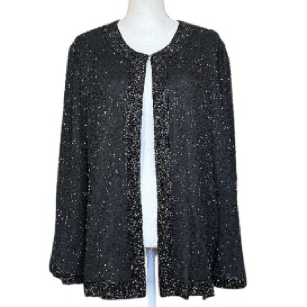 Vintage Laurence Kazar Black Silk Beaded Jacket Evening Cocktail Plus Size 1X